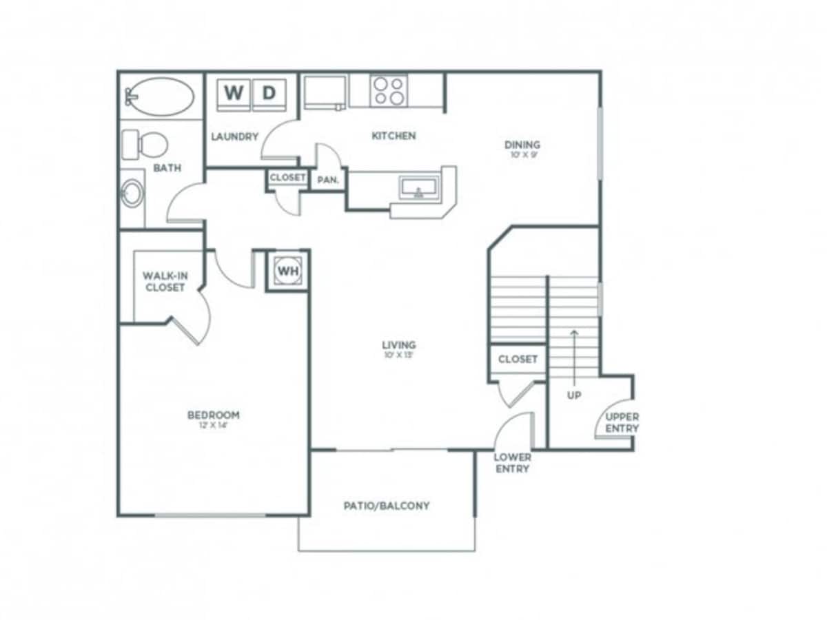 Floorplan diagram for One Bedroom One Bath (736 SF), showing 1 bedroom