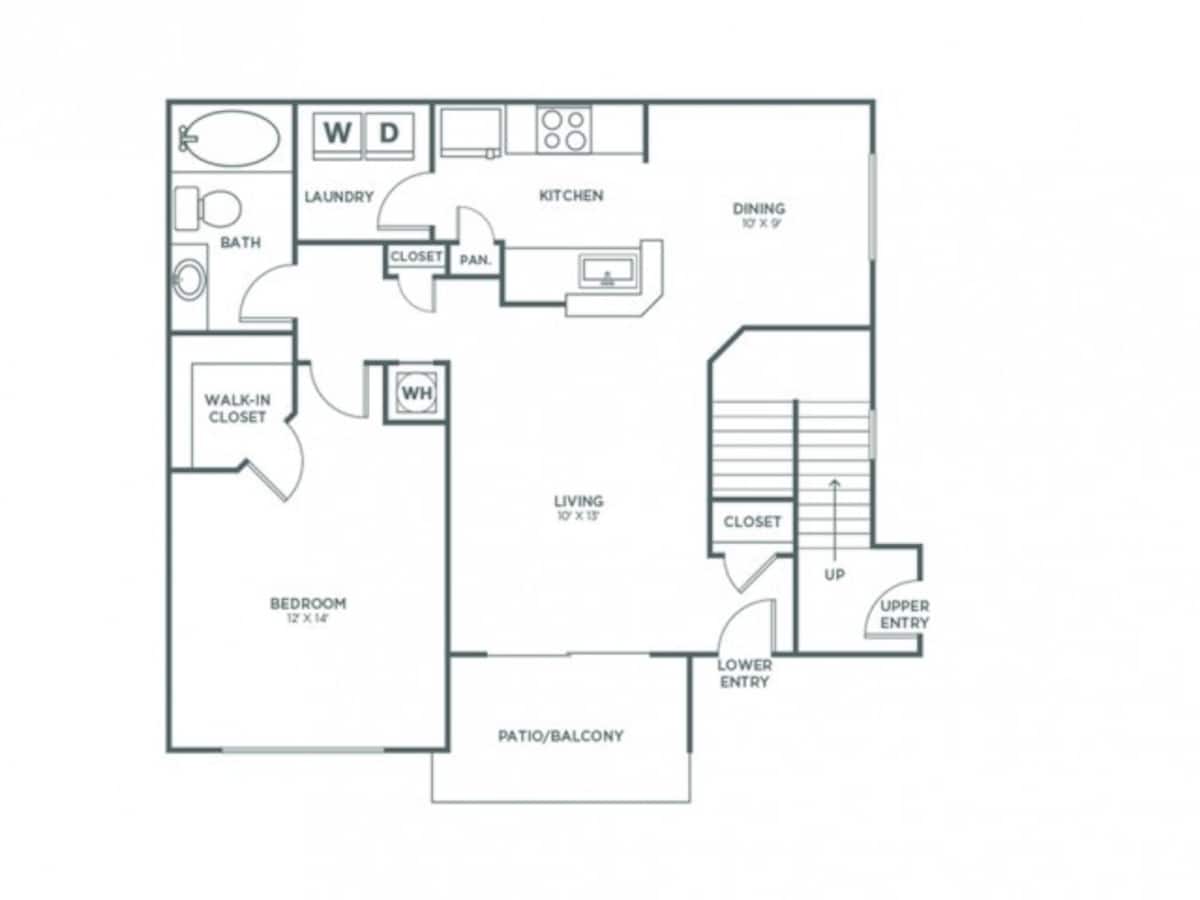 Floorplan diagram for One Bedroom One Bath (836 SF), showing 1 bedroom