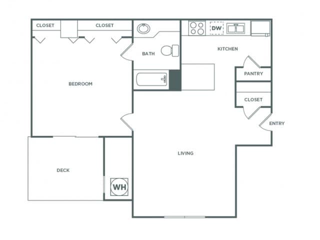 Plano de One Bedroom One Bath (610 SF), que muestra 1 habitación