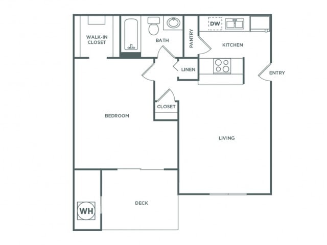 Plano de One Bedroom One Bath (680 SF), que muestra 1 habitación
