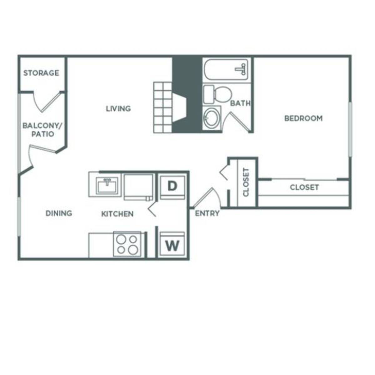 Floorplan diagram for 1 Bed, 1 Bath Renovated, showing 1 bedroom