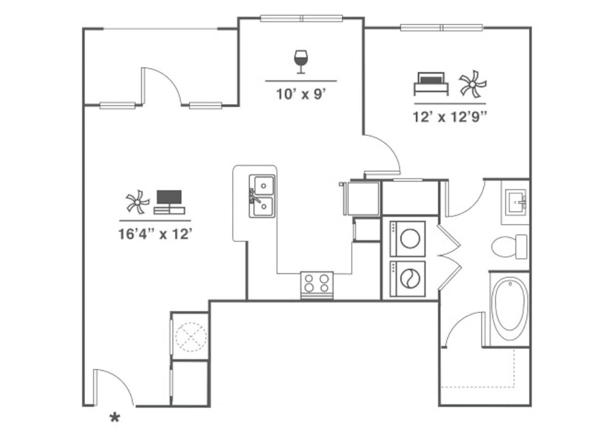 Floorplan diagram for A2E, showing 1 bedroom