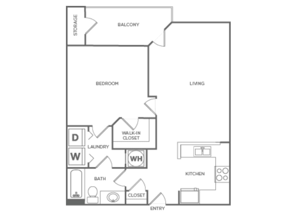 Floorplan diagram for One Bedroom One Bath (735 SF), showing 1 bedroom