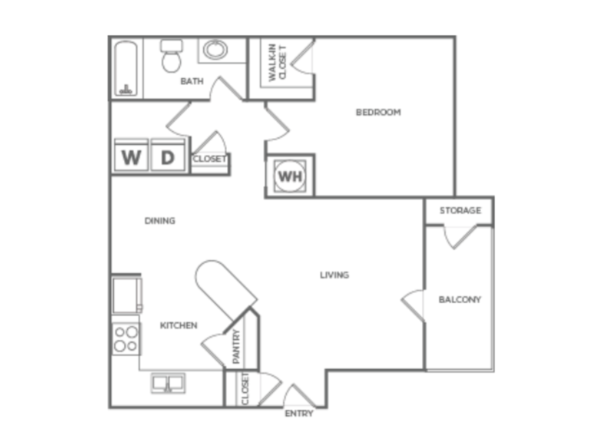 Floorplan diagram for One Bedroom One Bath (760 SF), showing 1 bedroom