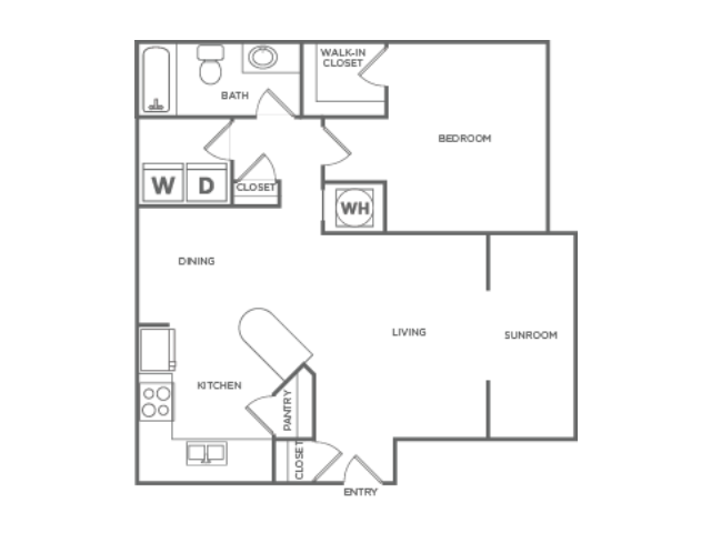Floorplan diagram for One Bedroom One Bath (840 SF), showing 1 bedroom