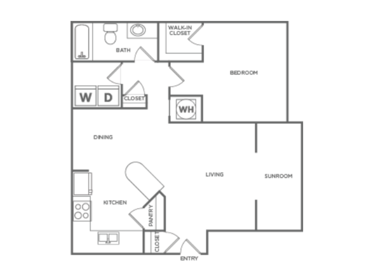 Floorplan diagram for One Bedroom One Bath (840 SF), showing 1 bedroom