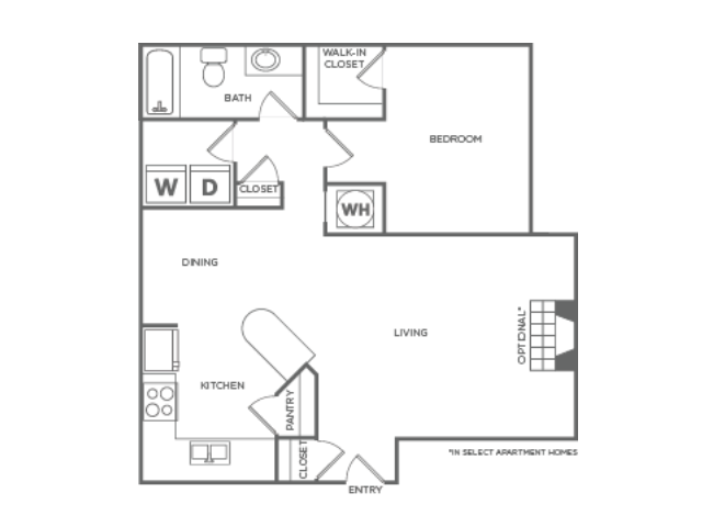 Floorplan diagram for One Bedroom One Bath (860 SF), showing 1 bedroom