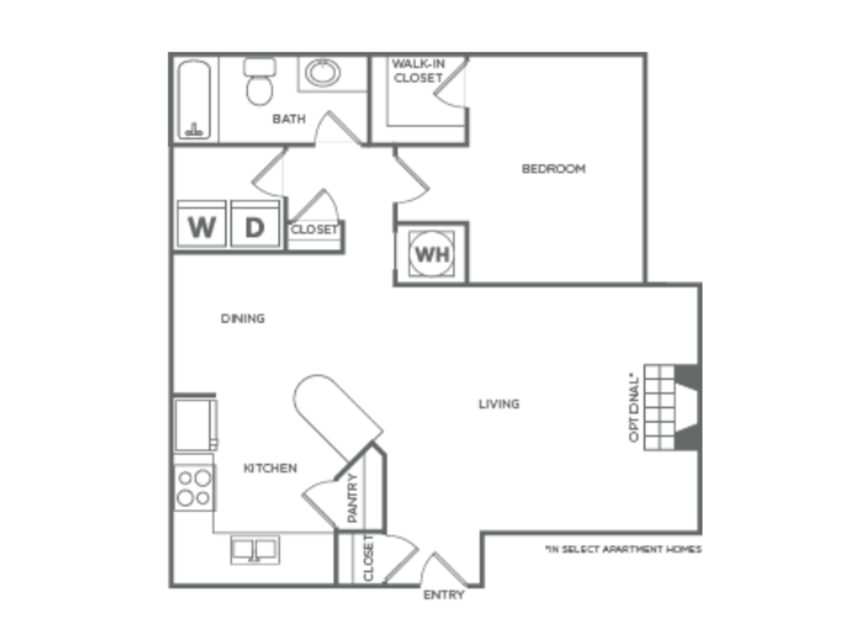 Floorplan diagram for One Bedroom One Bath (860 SF), showing 1 bedroom