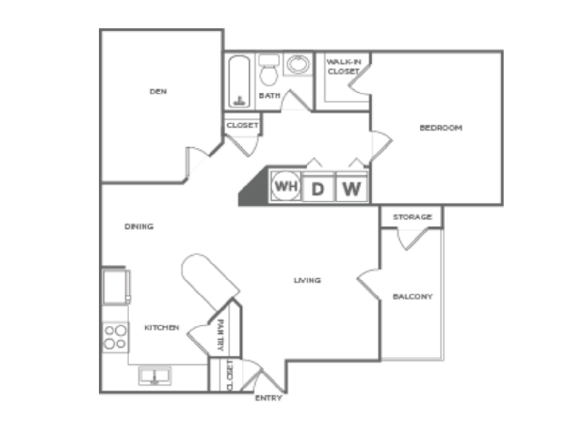 Floorplan diagram for One Bedroom One Bath (880 SF), showing 1 bedroom