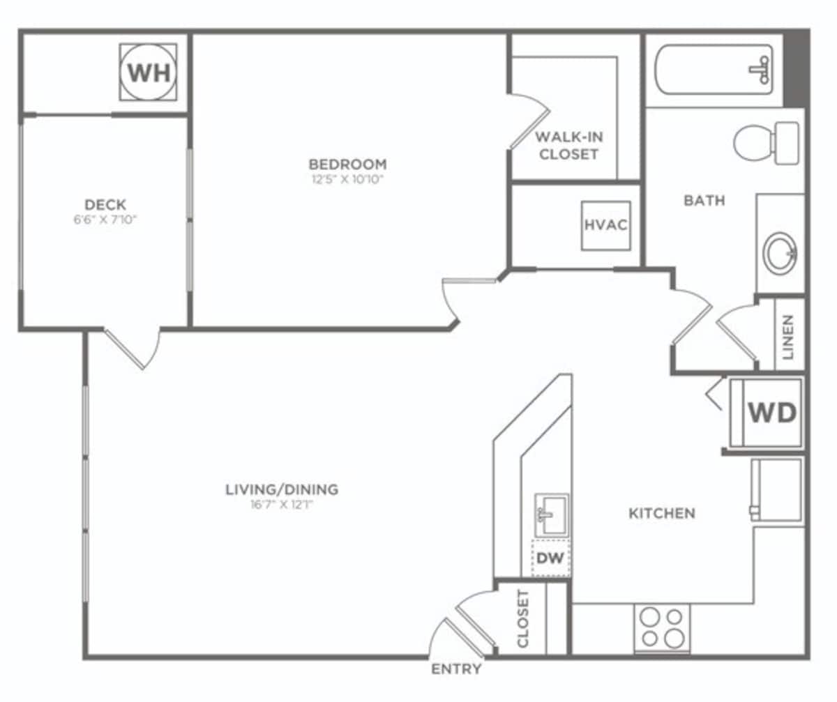 Floorplan diagram for One Bedroom One Bath (610 SF), showing 1 bedroom