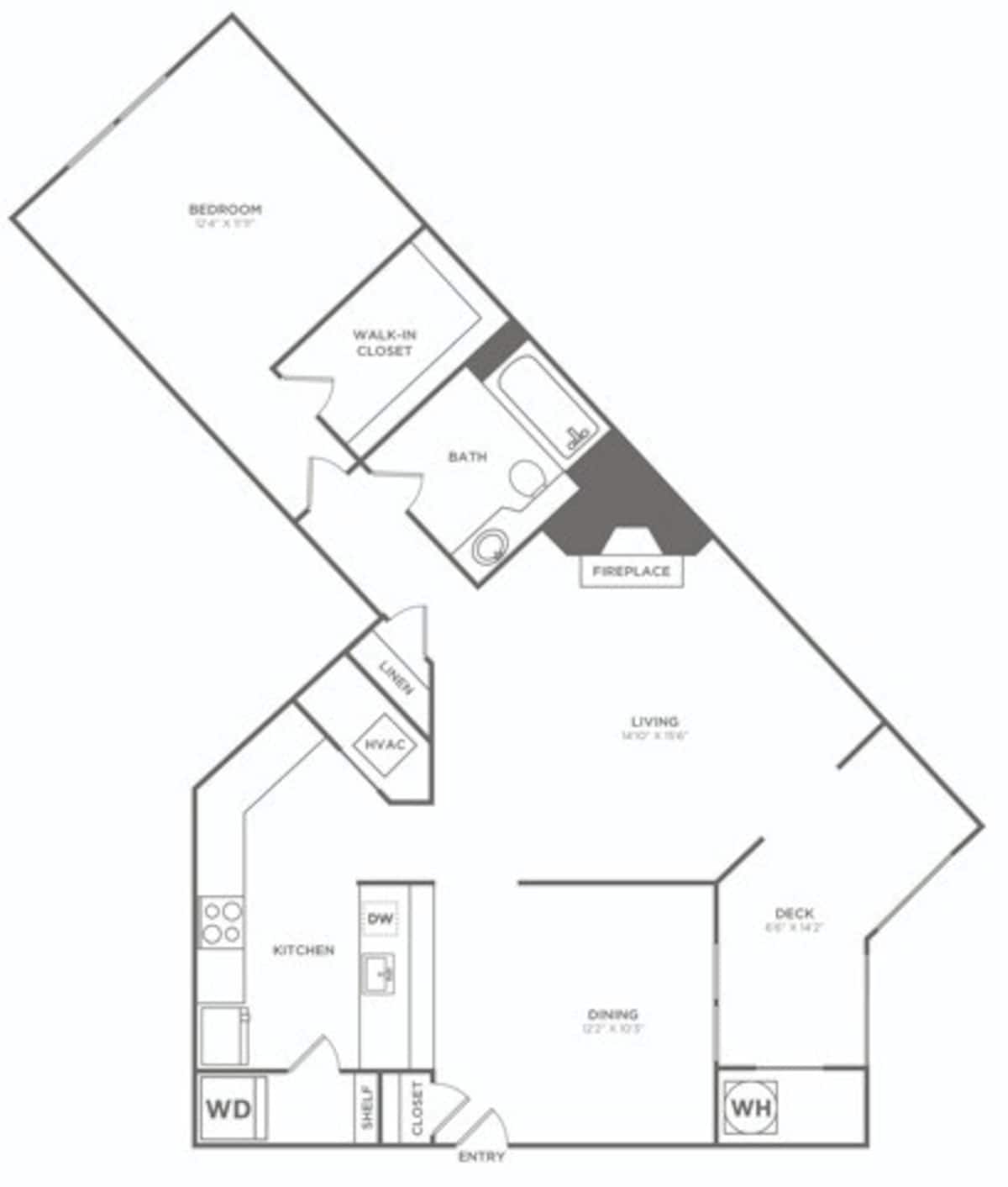 Floorplan diagram for One Bedroom One Bath (836 SF), showing 1 bedroom