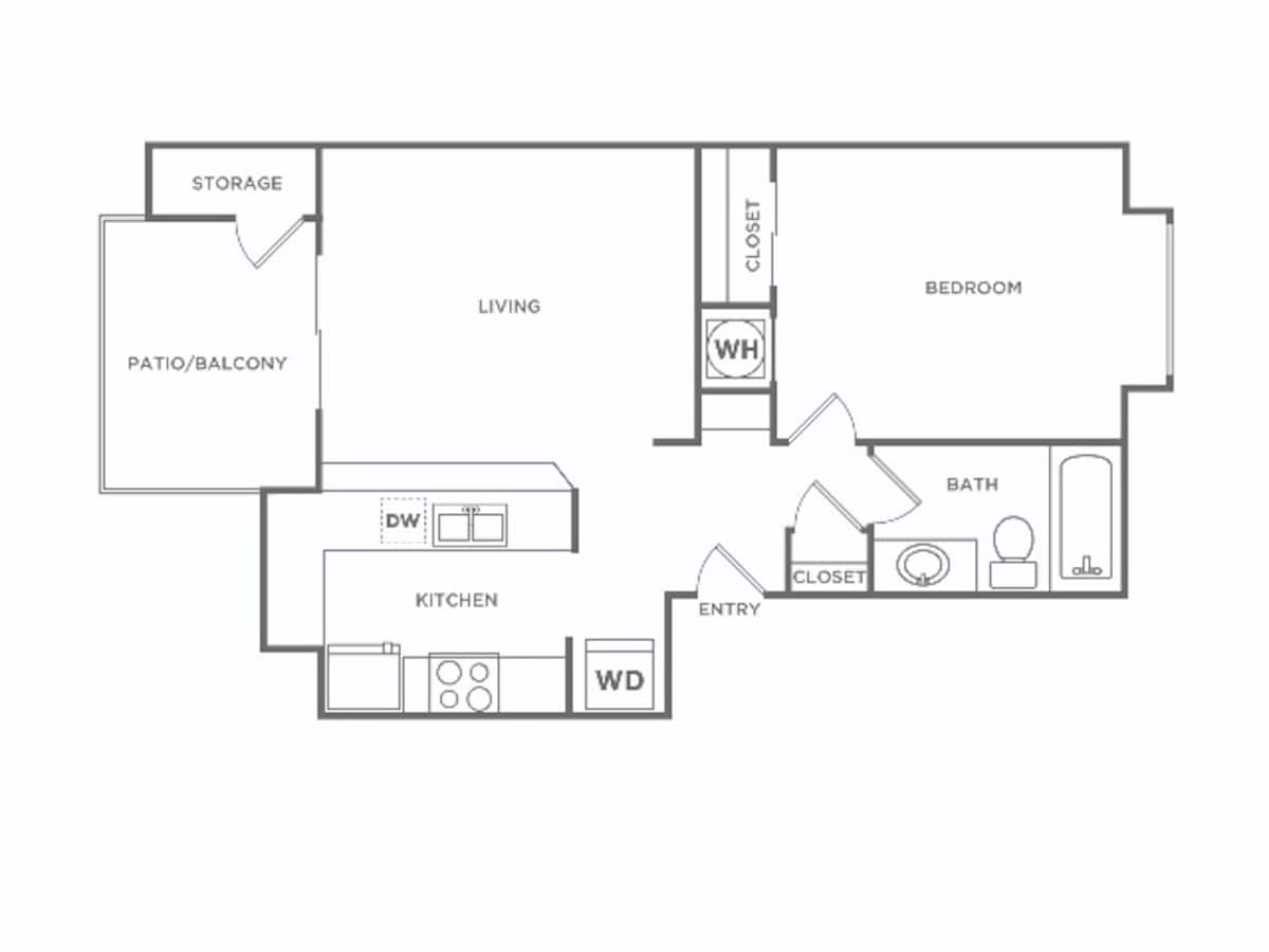Floorplan diagram for One Bedroom (583 SF), showing 1 bedroom