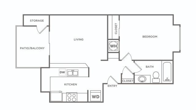 Floorplan diagram for One Bedroom (583 SF) Renovated, showing 1 bedroom