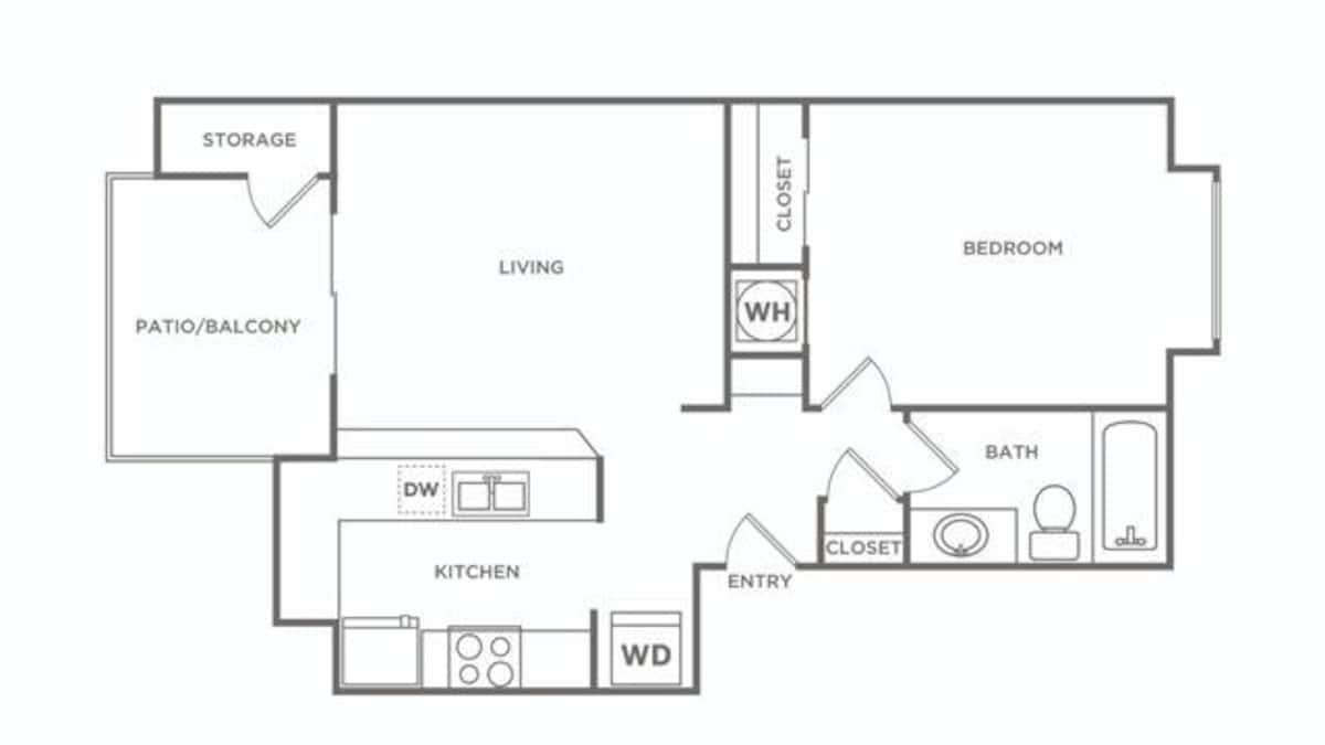 Floorplan diagram for One Bedroom (583 SF) Renovated, showing 1 bedroom