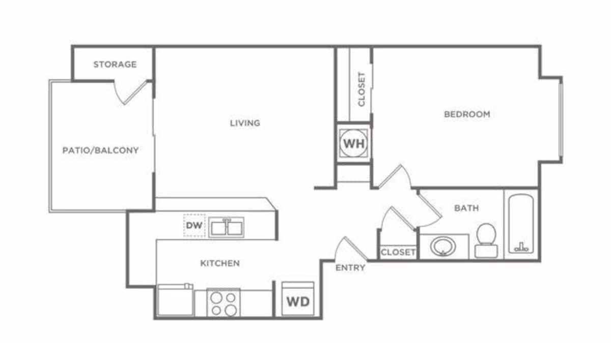 Floorplan diagram for One Bedroom (583 SF) Renovated, showing 1 bedroom