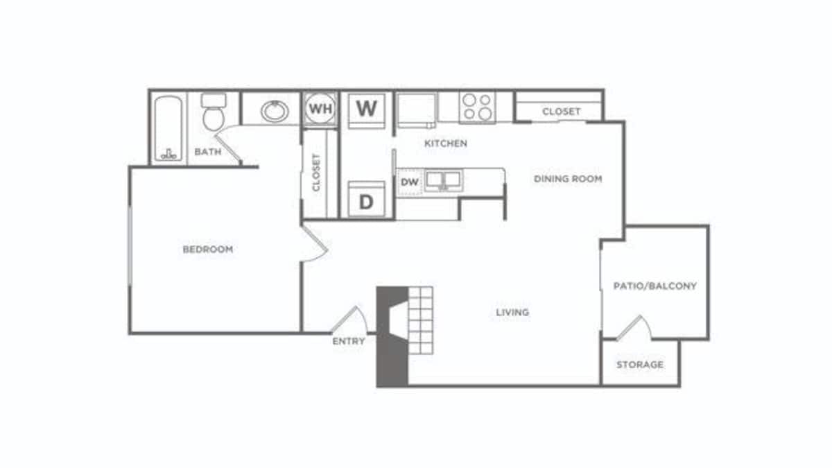 Floorplan diagram for One Bedroom (662 SF) Renovated, showing 1 bedroom