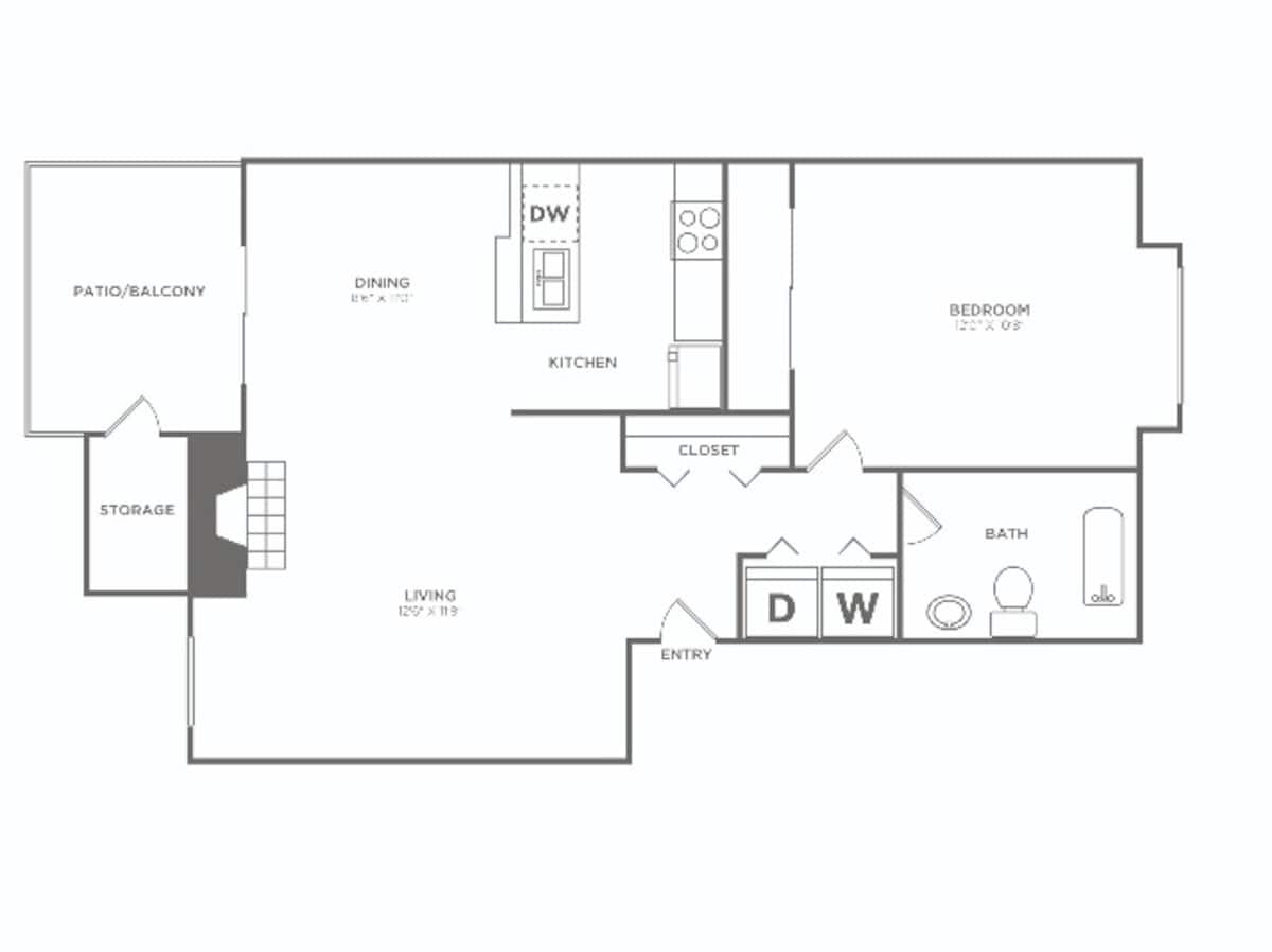 Floorplan diagram for One Bedroom (660 SF), showing 1 bedroom