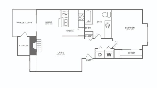 Floorplan diagram for One Bedroom (698 SF) Renovated, showing 1 bedroom