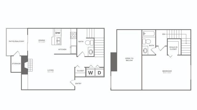 Diagram denah lantai untuk One Bedroom (830 SF) Renovated, yang menunjukkan 1 kamar tidur