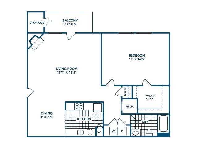 Floorplan diagram for A, showing 1 bedroom