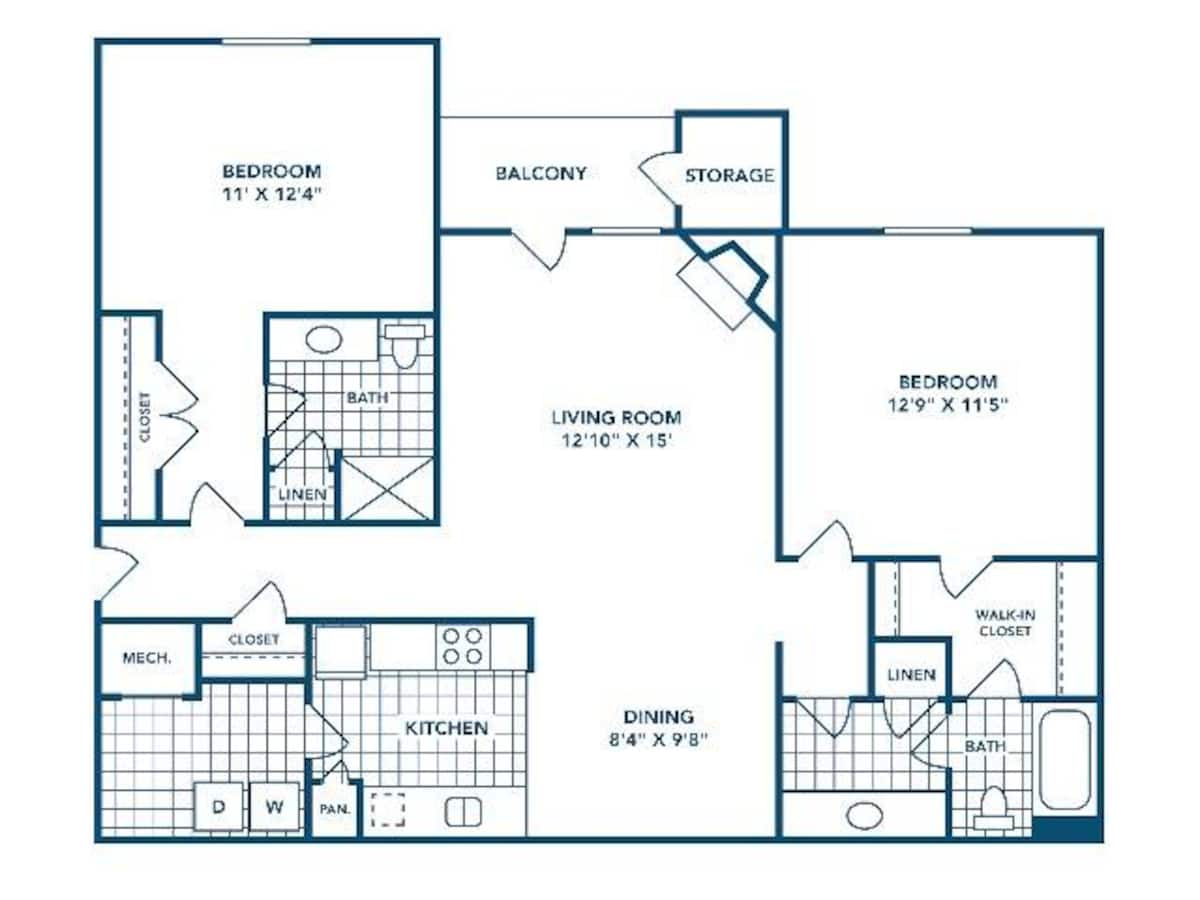 Floorplan diagram for D, showing 2 bedroom