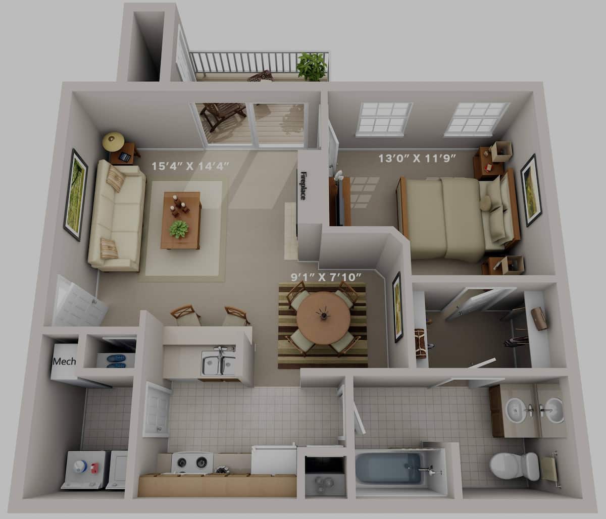 Floorplan diagram for Tyndale, showing 1 bedroom