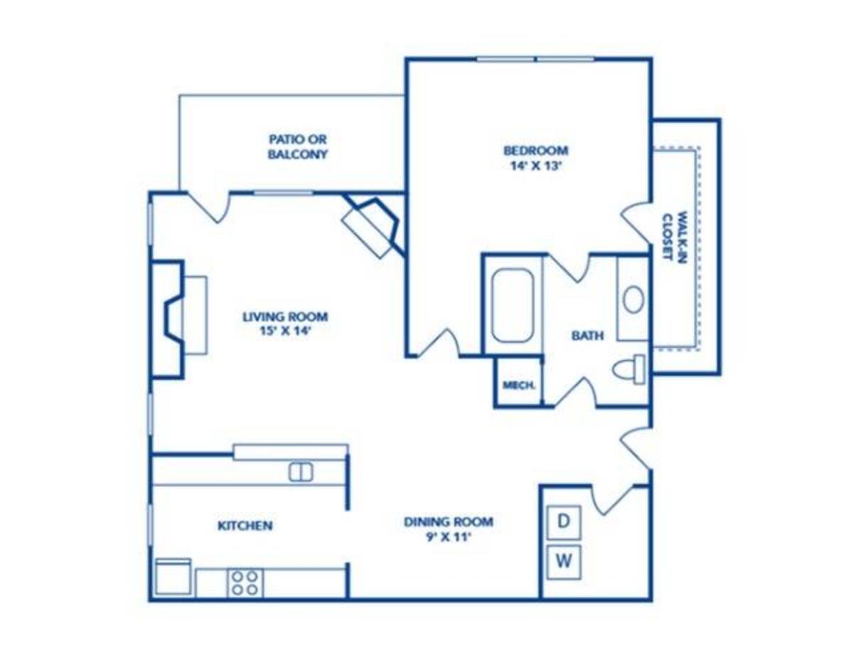 Floorplan diagram for Montreal, showing 1 bedroom