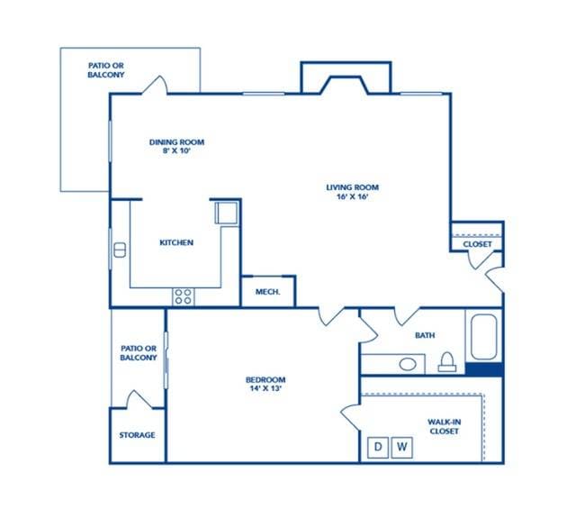 Floorplan diagram for Torino, showing 1 bedroom