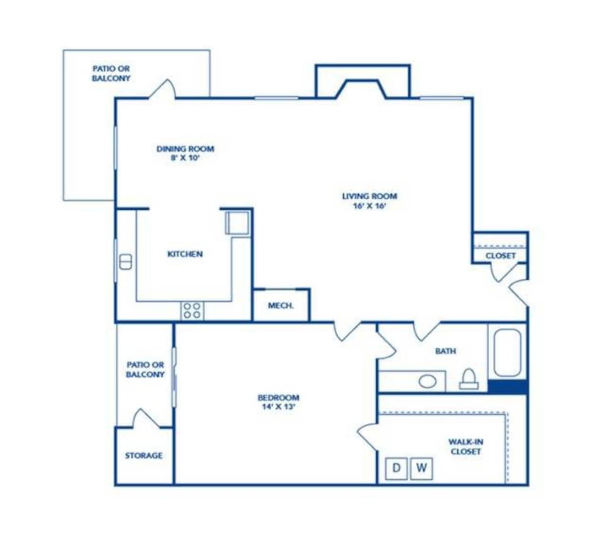 Floorplan diagram for Torino, showing 1 bedroom