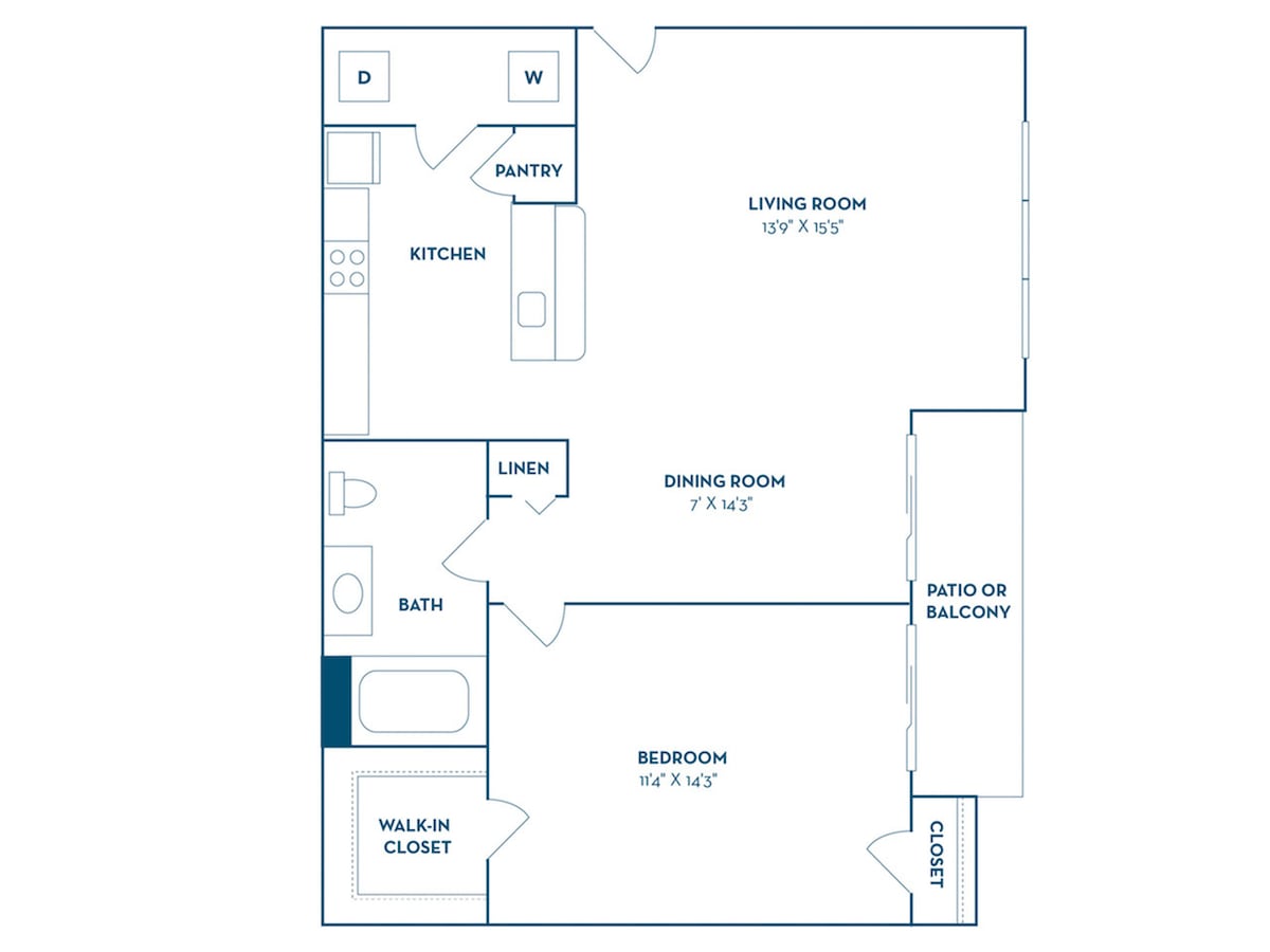 Floorplan diagram for Almeria | Renovated, showing 1 bedroom