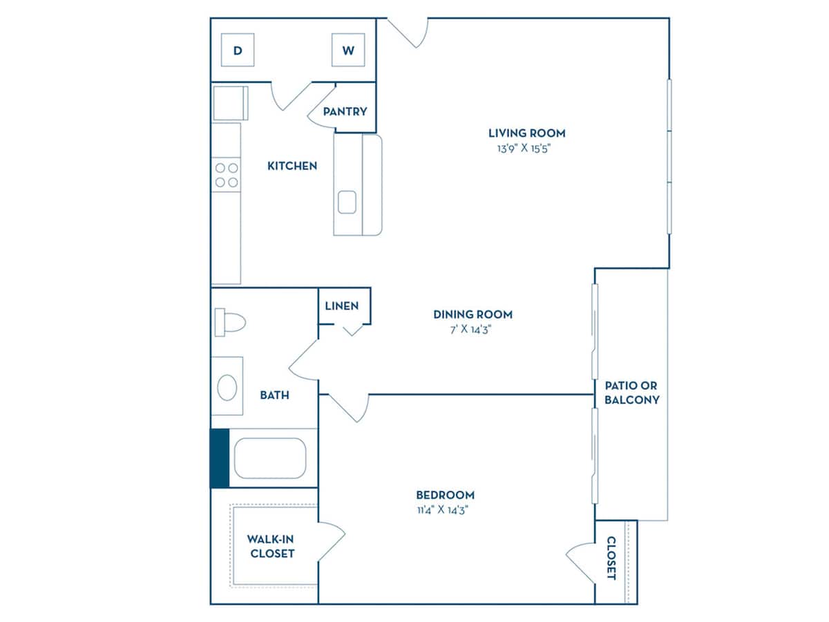 Floorplan diagram for Almeria | Renovated, showing 1 bedroom