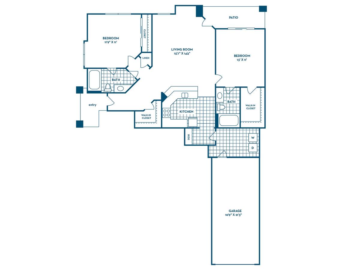Floorplan diagram for Santa Barbara, showing 2 bedroom