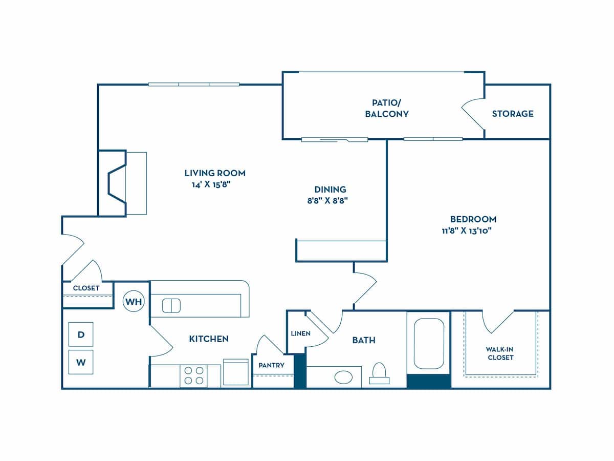 Floorplan diagram for Clairet 1, showing 1 bedroom