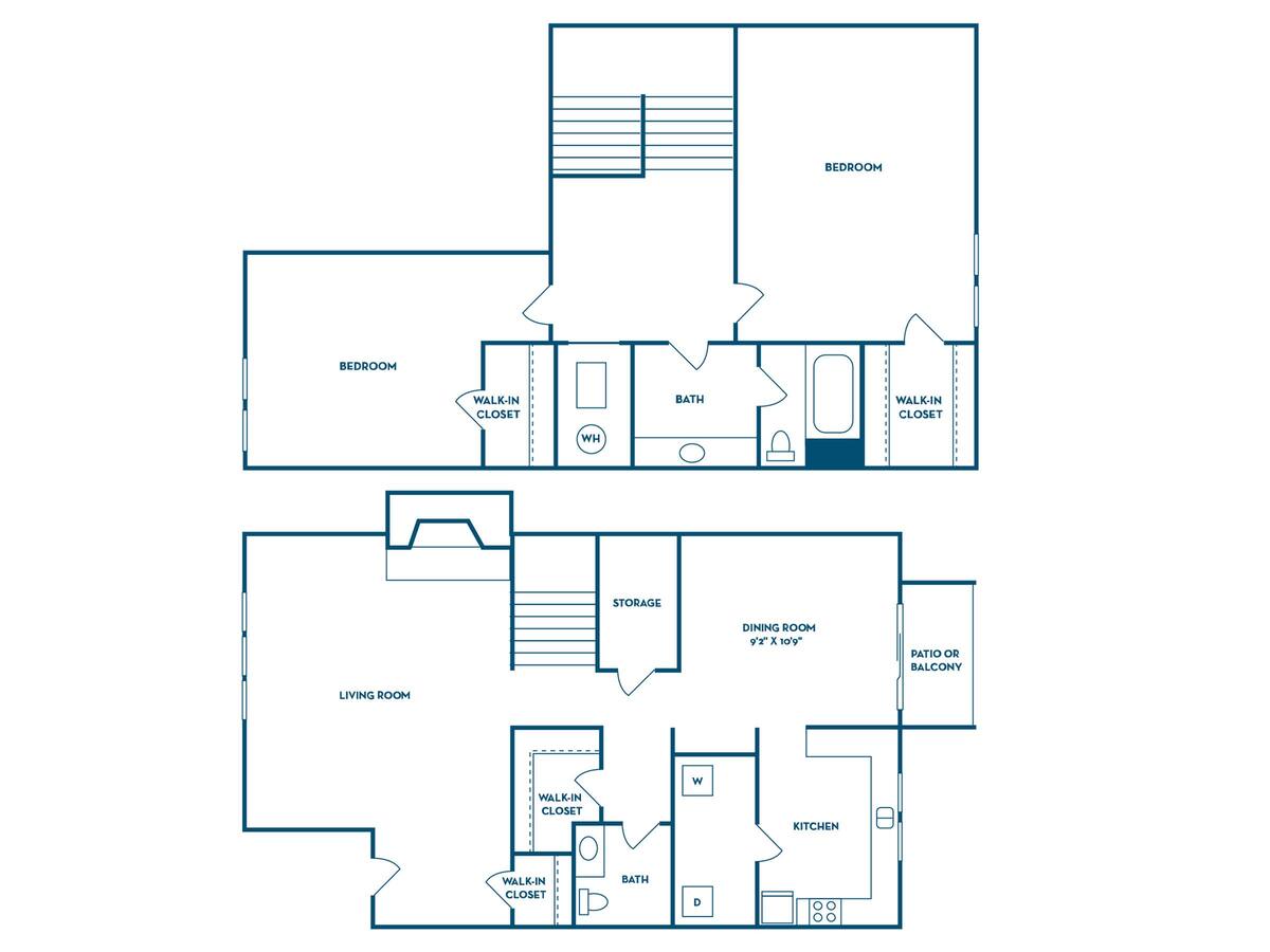 Floorplan diagram for Willow (Townhouse), showing 2 bedroom