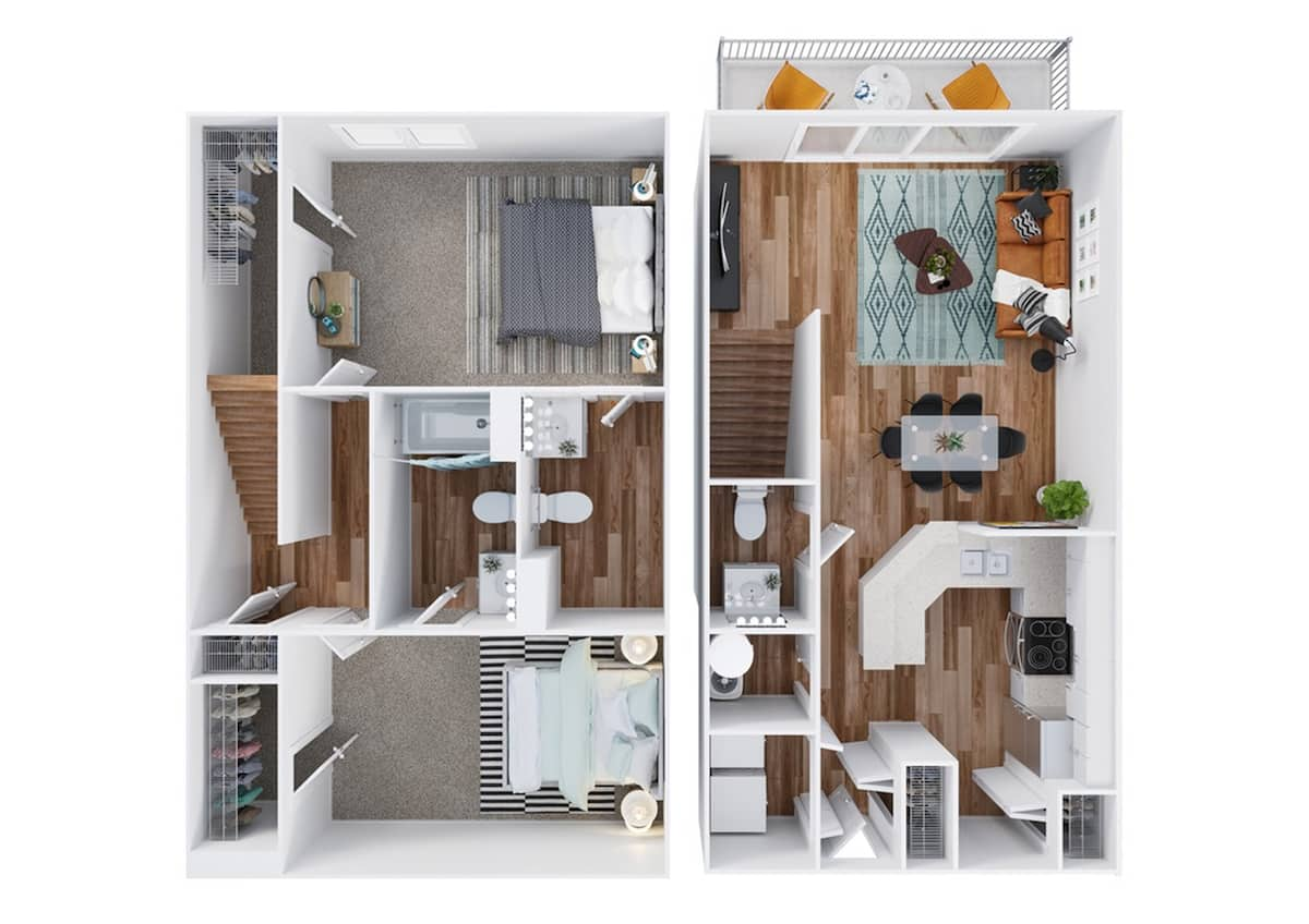 Floorplan diagram for Haven (Townhome), showing 2 bedroom