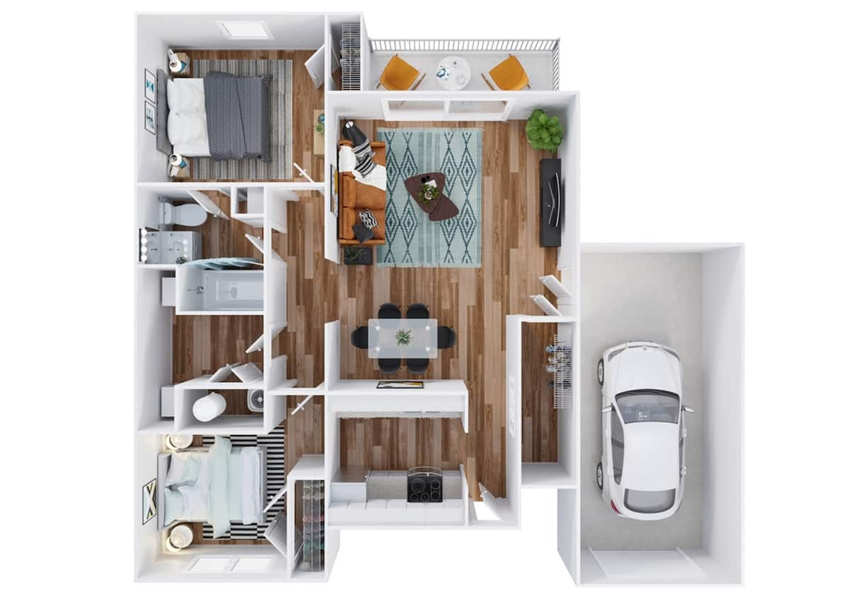 Floorplan diagram for Cottage w/ Garage, showing 2 bedroom