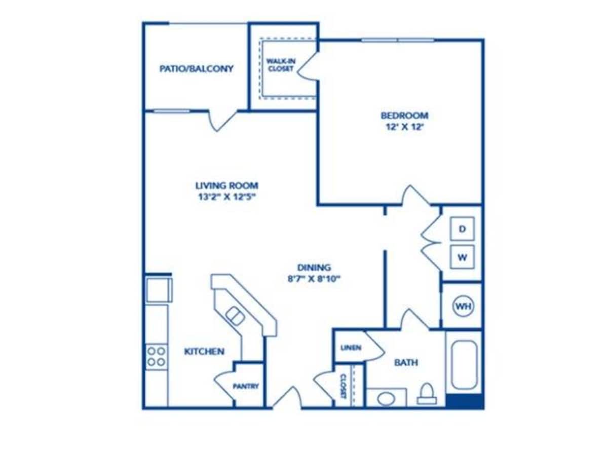 Floorplan diagram for E1, showing 1 bedroom
