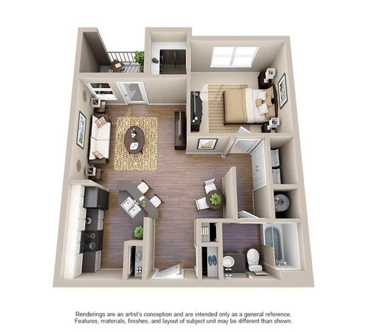 Floorplan diagram for E1, showing 1 bedroom