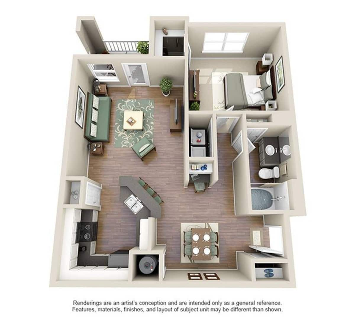 Floorplan diagram for A1, showing 1 bedroom