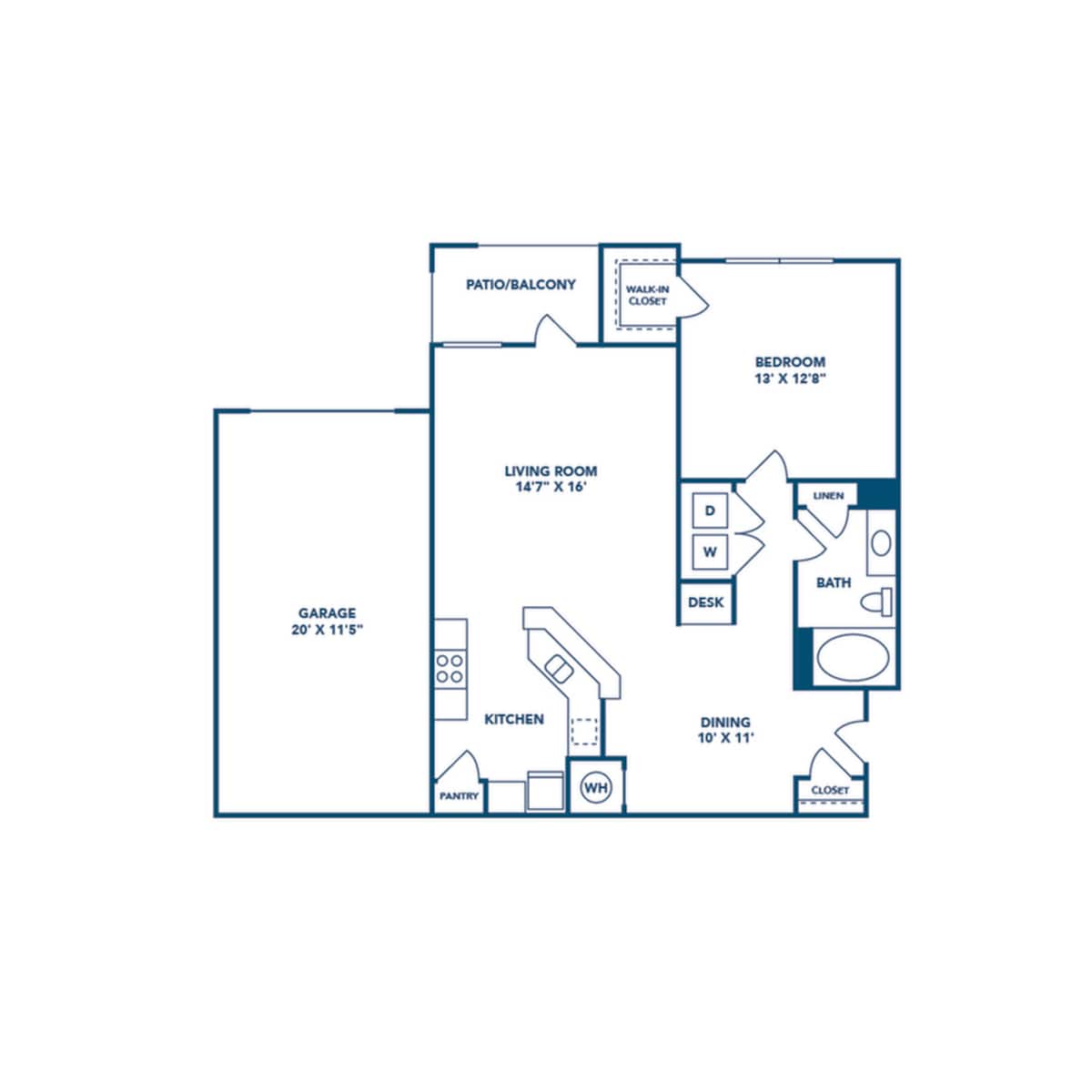 Floorplan diagram for A1G, showing 1 bedroom