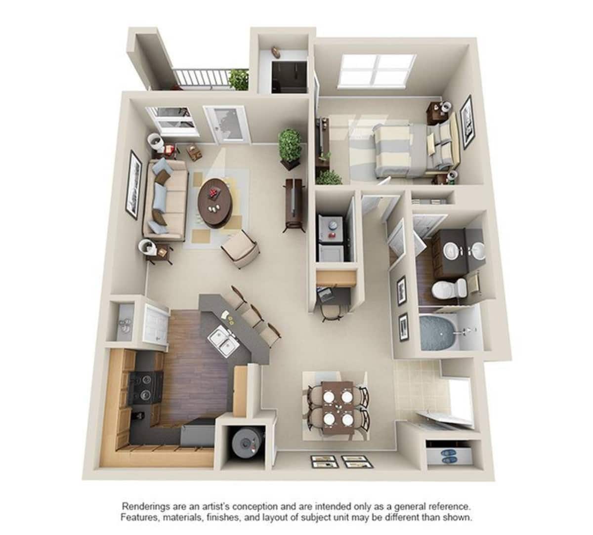 Floorplan diagram for A1, showing 1 bedroom