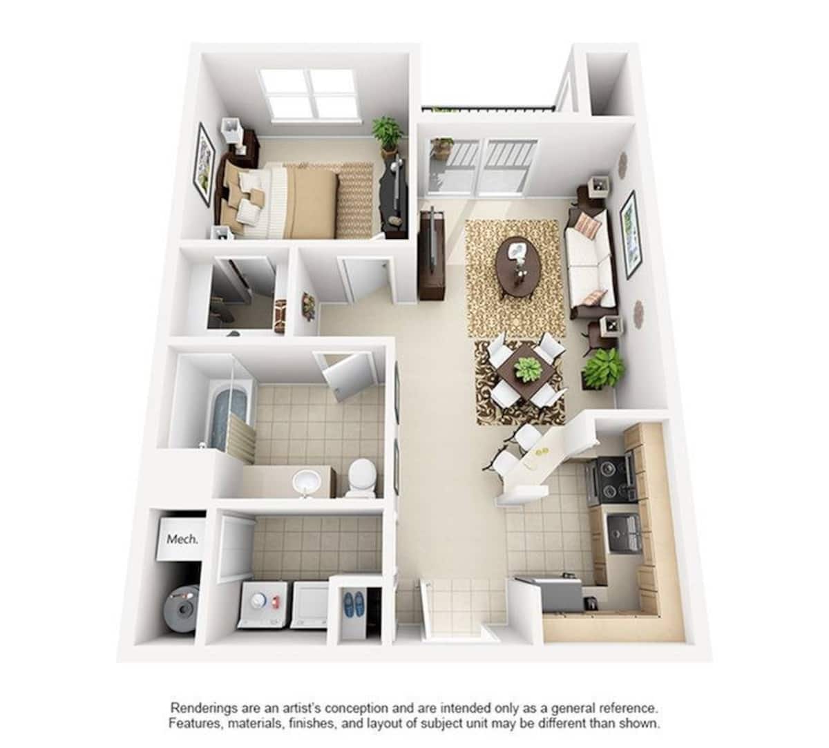 Floorplan diagram for Bentley, showing 1 bedroom