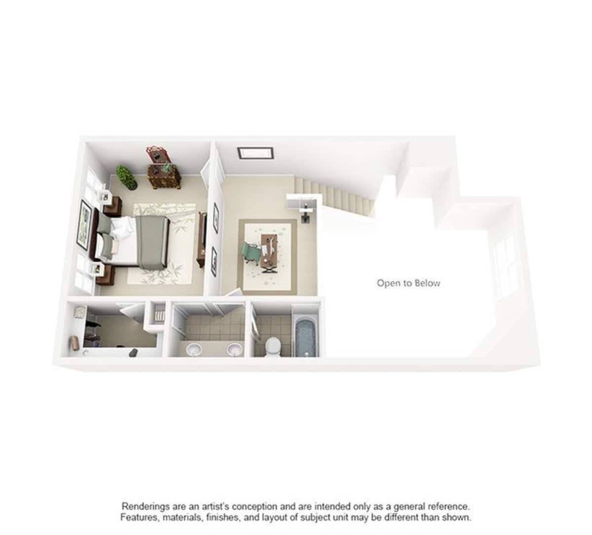 Floorplan diagram for Tulane (Townhouse), showing 1 bedroom