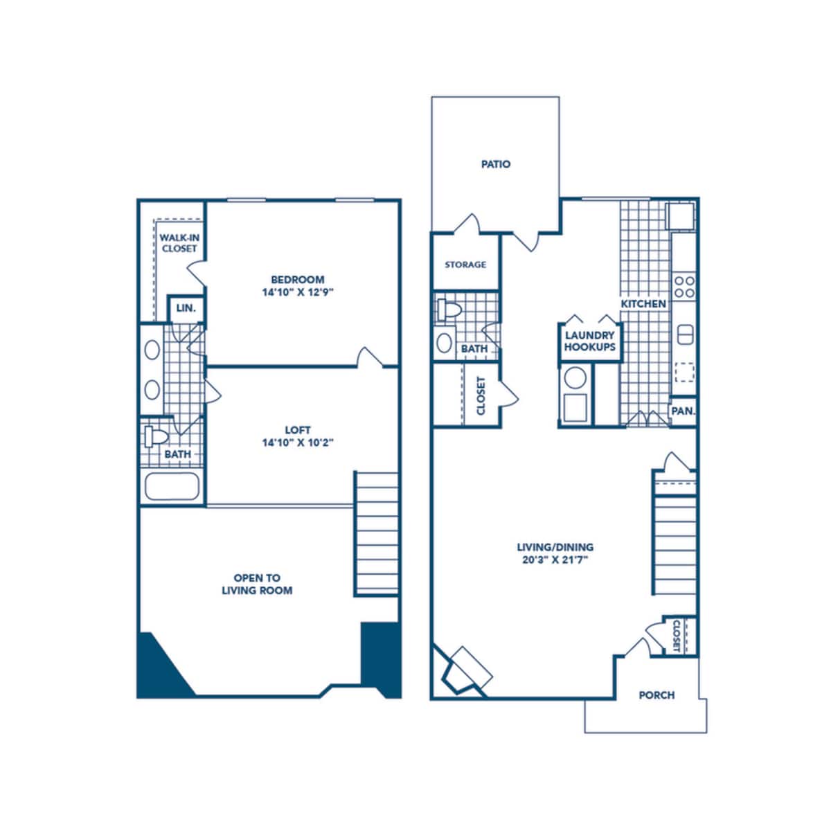 Floorplan diagram for Tulane (Townhouse) | Renovated, showing 1 bedroom