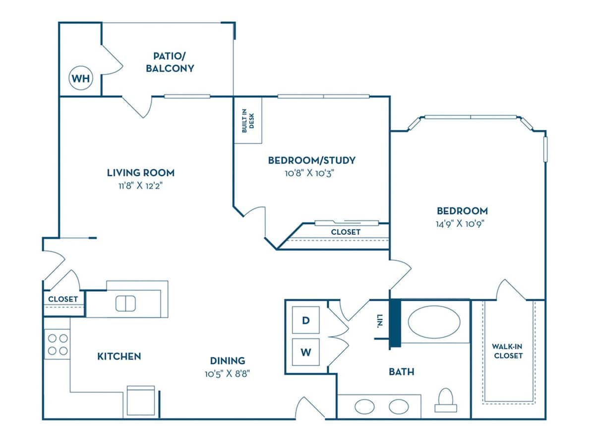 Floorplan diagram for B1, showing 2 bedroom