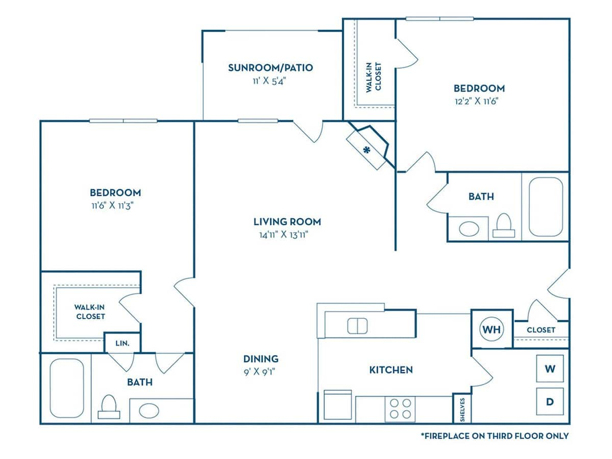 Floorplan diagram for B2, showing 2 bedroom