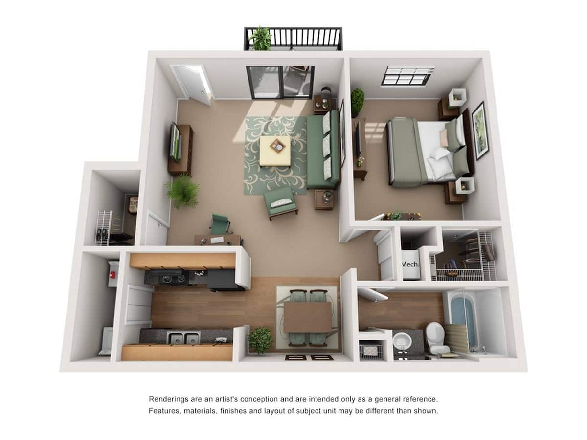 Floorplan diagram for The Kelly, showing 1 bedroom