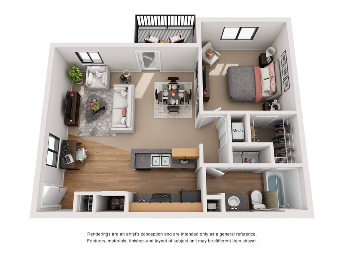 Floorplan diagram for Fern, showing 1 bedroom