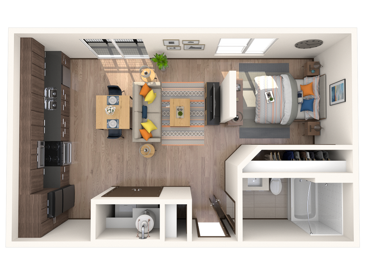 Floorplan diagram for E1, showing Studio