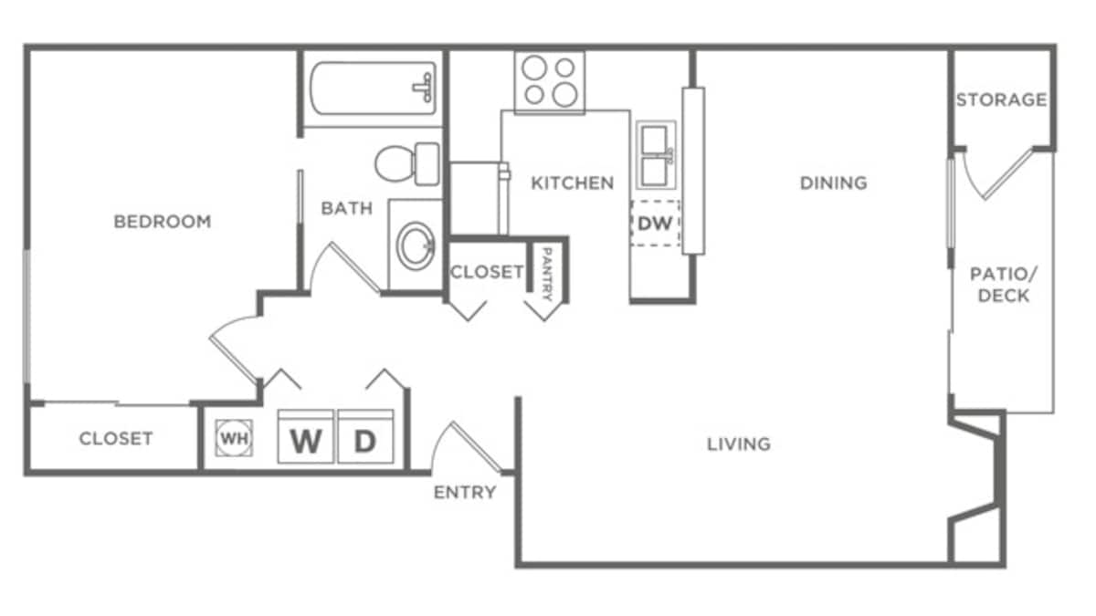 Floorplan diagram for One Bedroom One Bath (691 SF), showing 1 bedroom